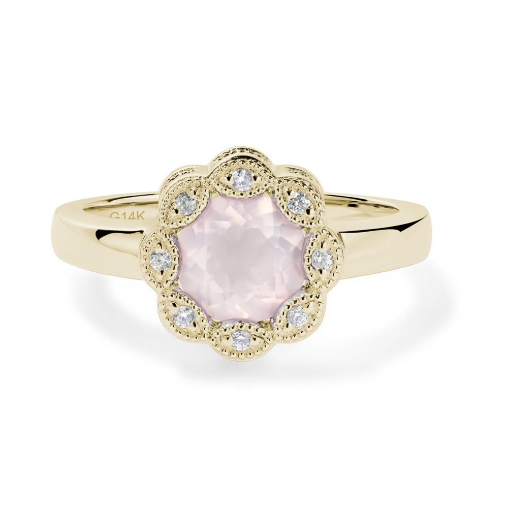 Vintage Rose Quartz Halo Flower Ring - LUO Jewelry #metal_14k yellow gold