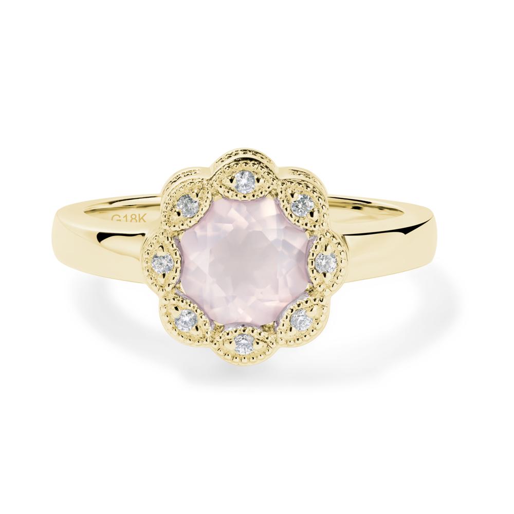 Vintage Rose Quartz Halo Flower Ring - LUO Jewelry #metal_18k yellow gold