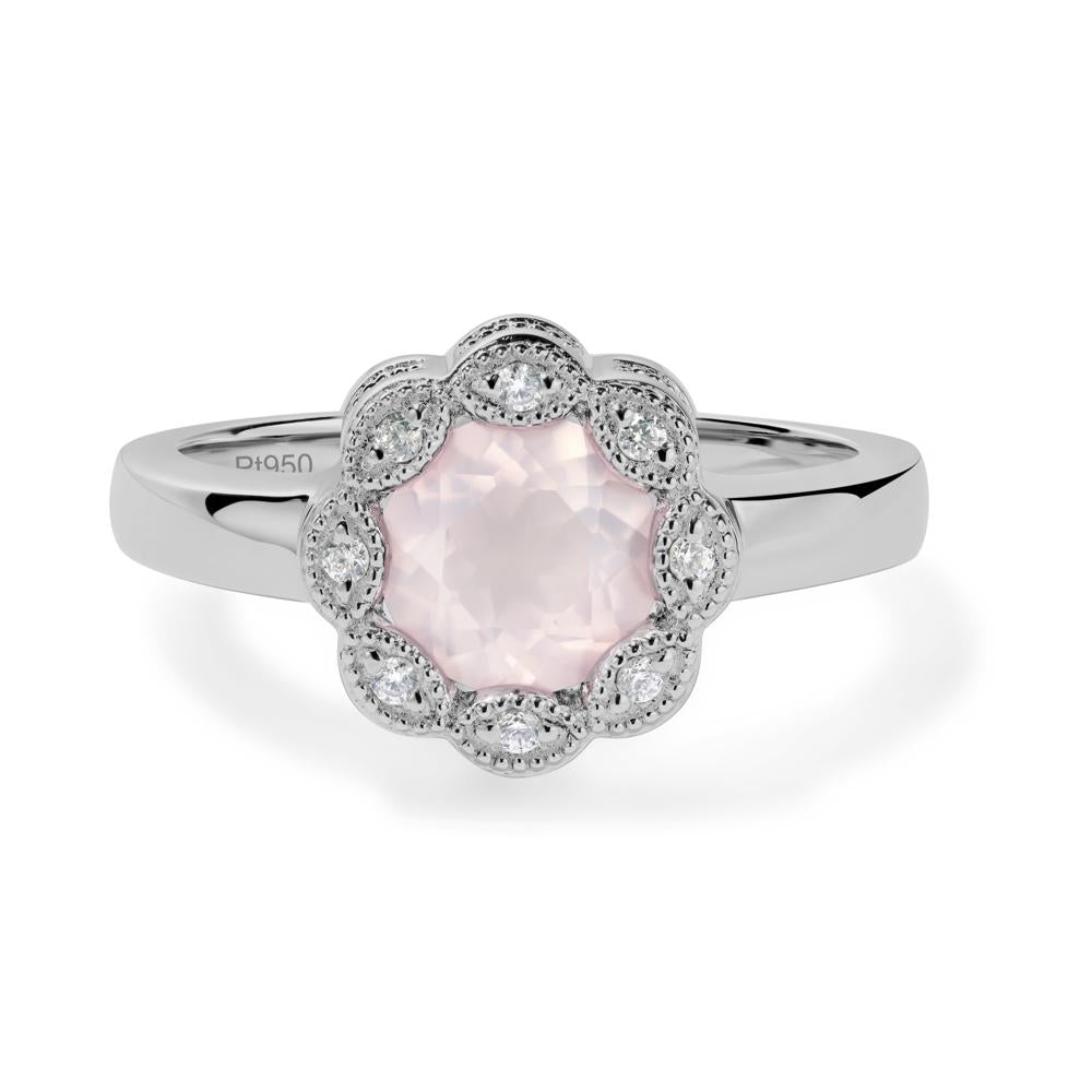 Vintage Rose Quartz Halo Flower Ring - LUO Jewelry #metal_platinum
