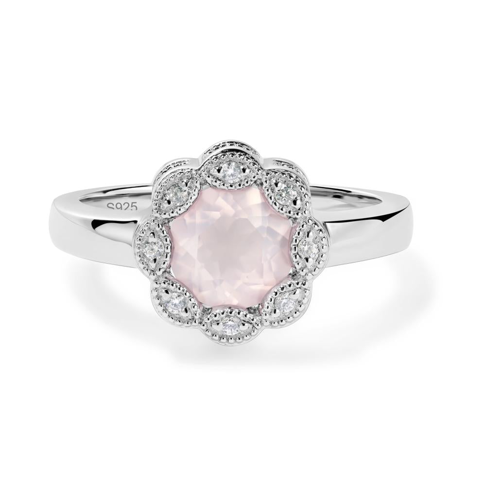 Vintage Rose Quartz Halo Flower Ring - LUO Jewelry #metal_sterling silver