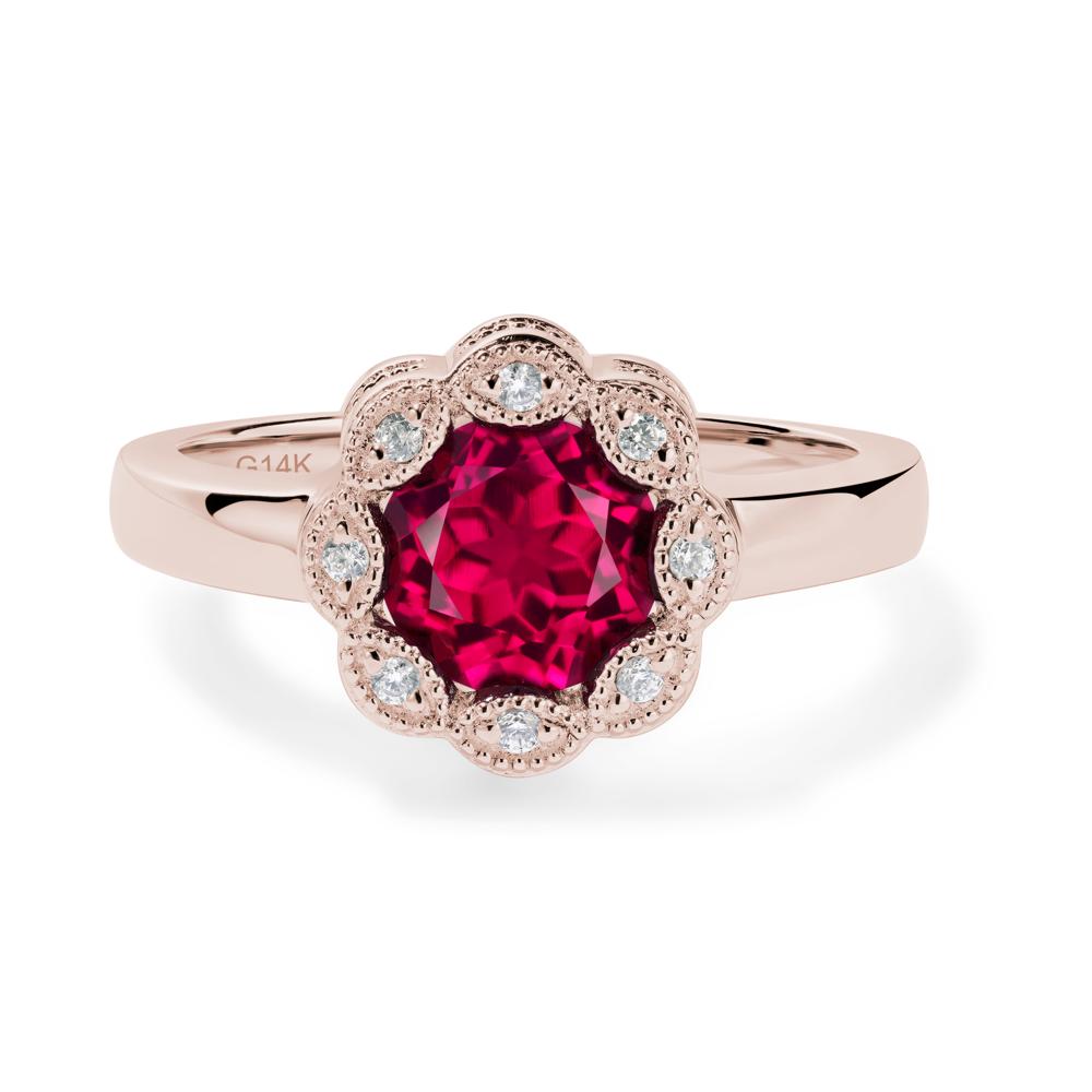 Vintage Ruby Ring Halo Flower Ring - LUO Jewelry #metal_14k rose gold