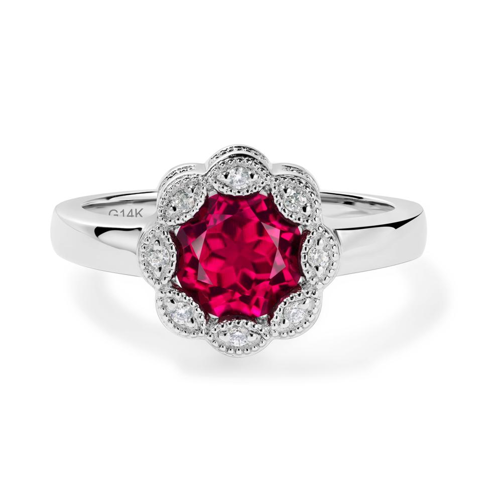Vintage Ruby Ring Halo Flower Ring - LUO Jewelry #metal_14k white gold