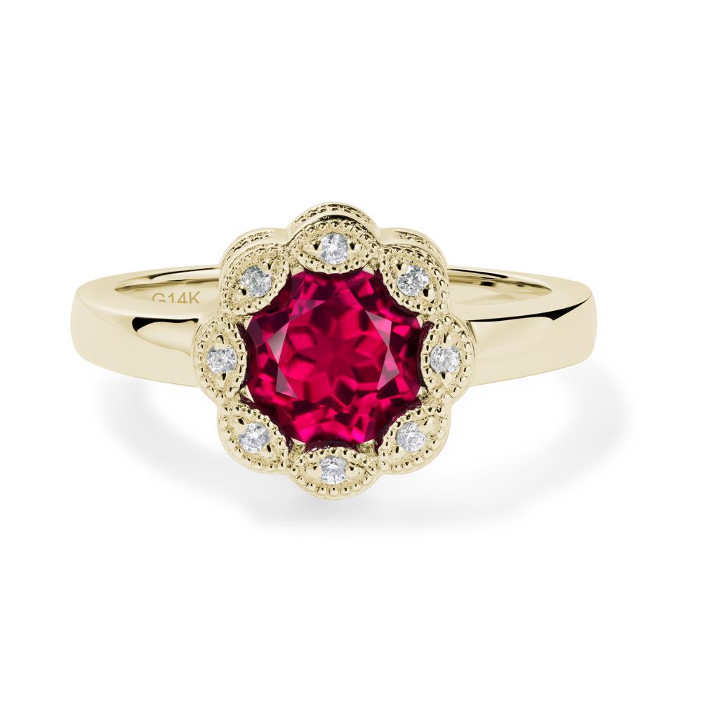 Vintage Ruby Ring Halo Flower Ring - LUO Jewelry #metal_14k yellow gold