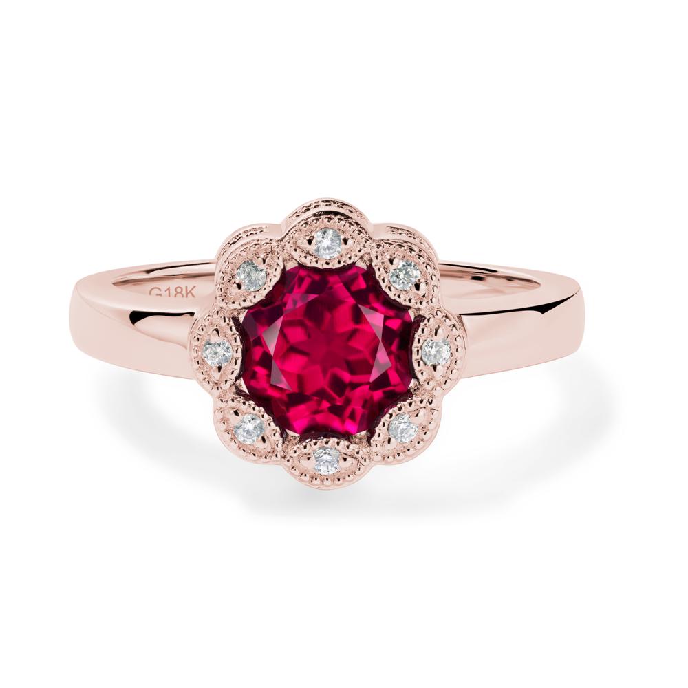 Vintage Ruby Ring Halo Flower Ring - LUO Jewelry #metal_18k rose gold