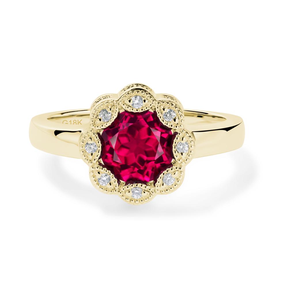 Vintage Ruby Ring Halo Flower Ring - LUO Jewelry #metal_18k yellow gold