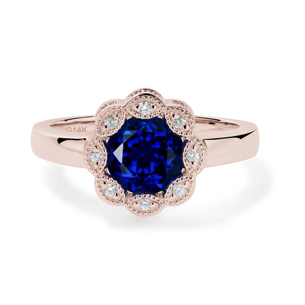Vintage Sapphire Ring Halo Flower Ring - LUO Jewelry #metal_14k rose gold