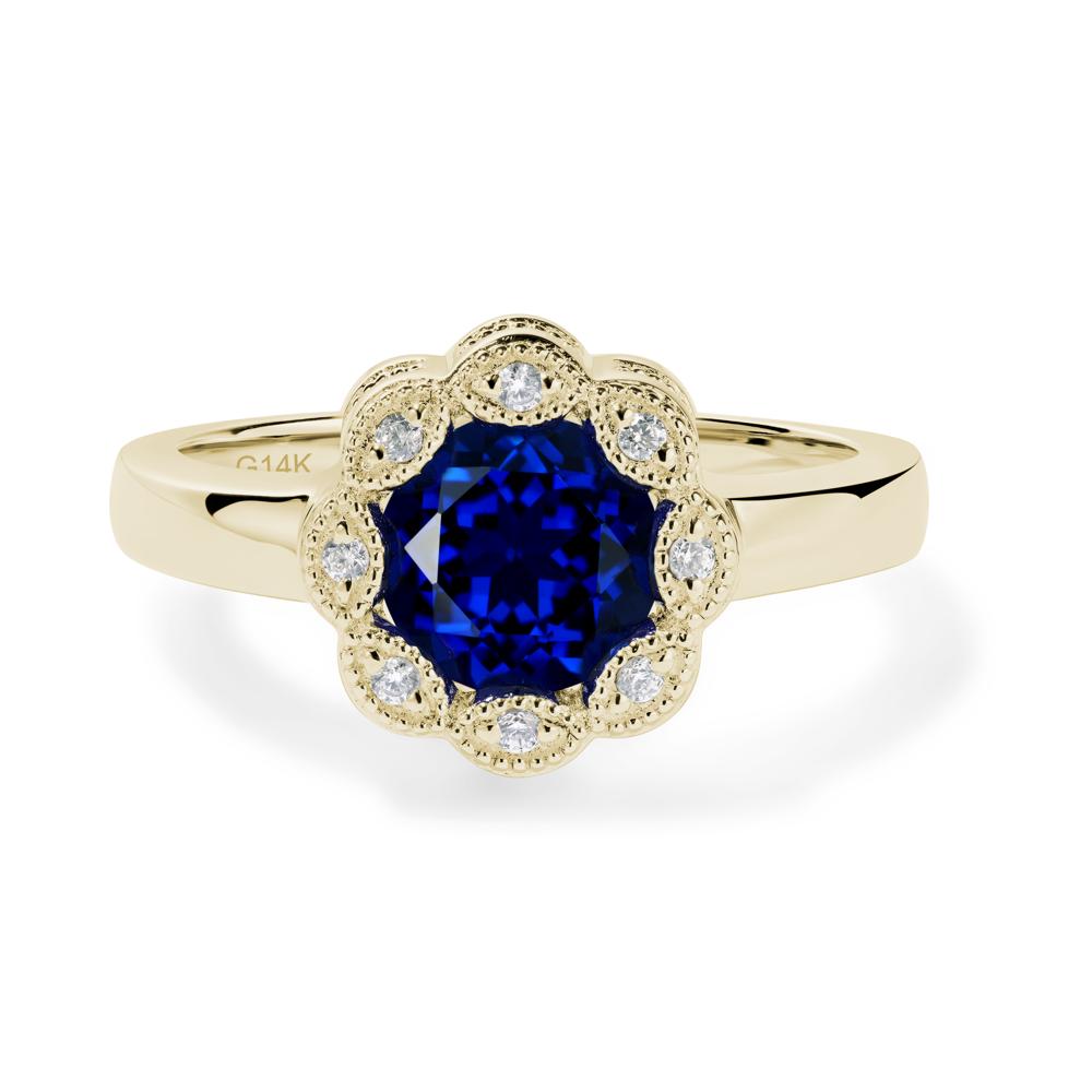 Vintage Sapphire Ring Halo Flower Ring - LUO Jewelry #metal_14k yellow gold