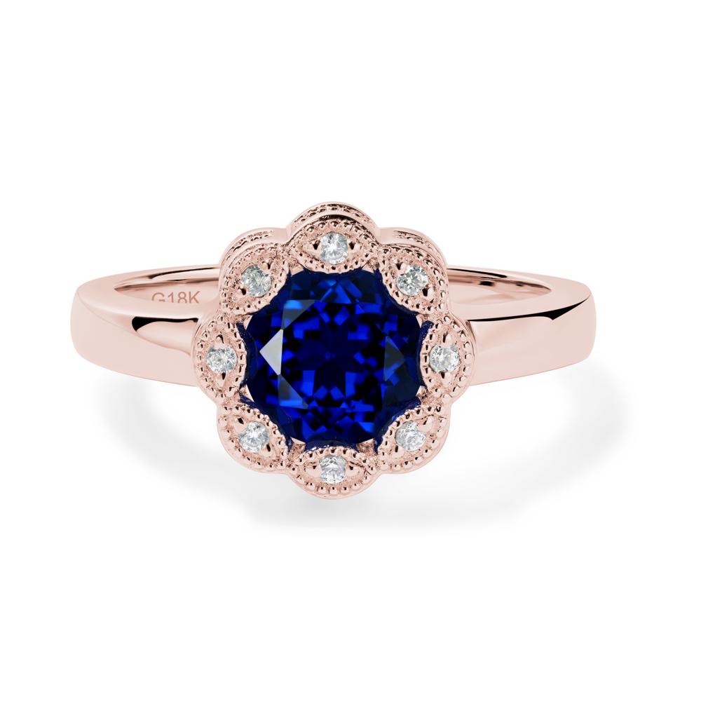 Vintage Sapphire Ring Halo Flower Ring - LUO Jewelry #metal_18k rose gold