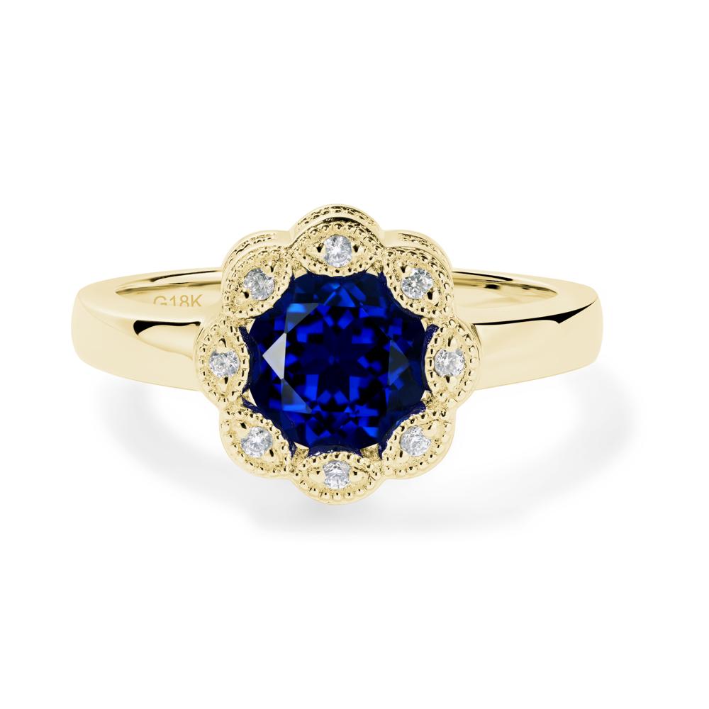 Vintage Sapphire Ring Halo Flower Ring - LUO Jewelry #metal_18k yellow gold