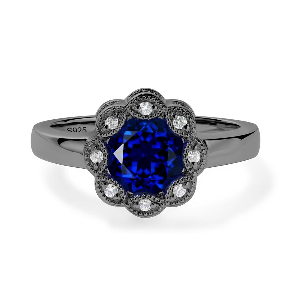 Vintage Sapphire Ring Halo Flower Ring - LUO Jewelry #metal_black finish sterling silver
