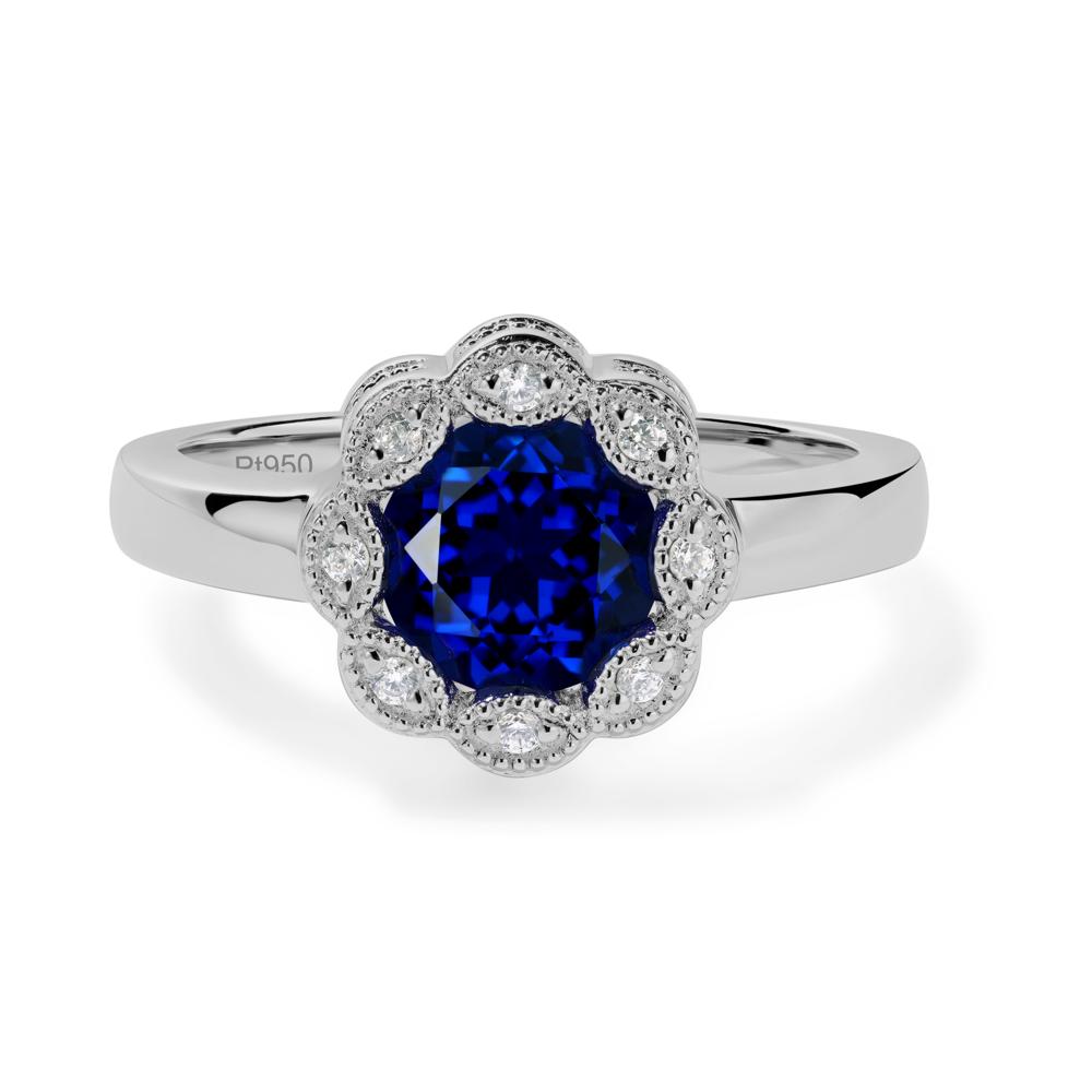 Vintage Sapphire Ring Halo Flower Ring - LUO Jewelry #metal_platinum