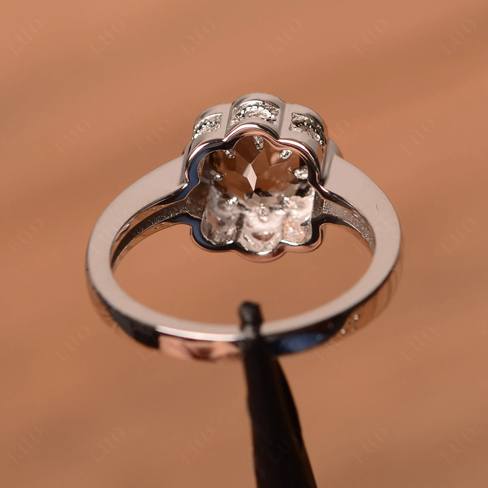 Vintage Smoky Quartz Ring Halo Flower Ring - LUO Jewelry