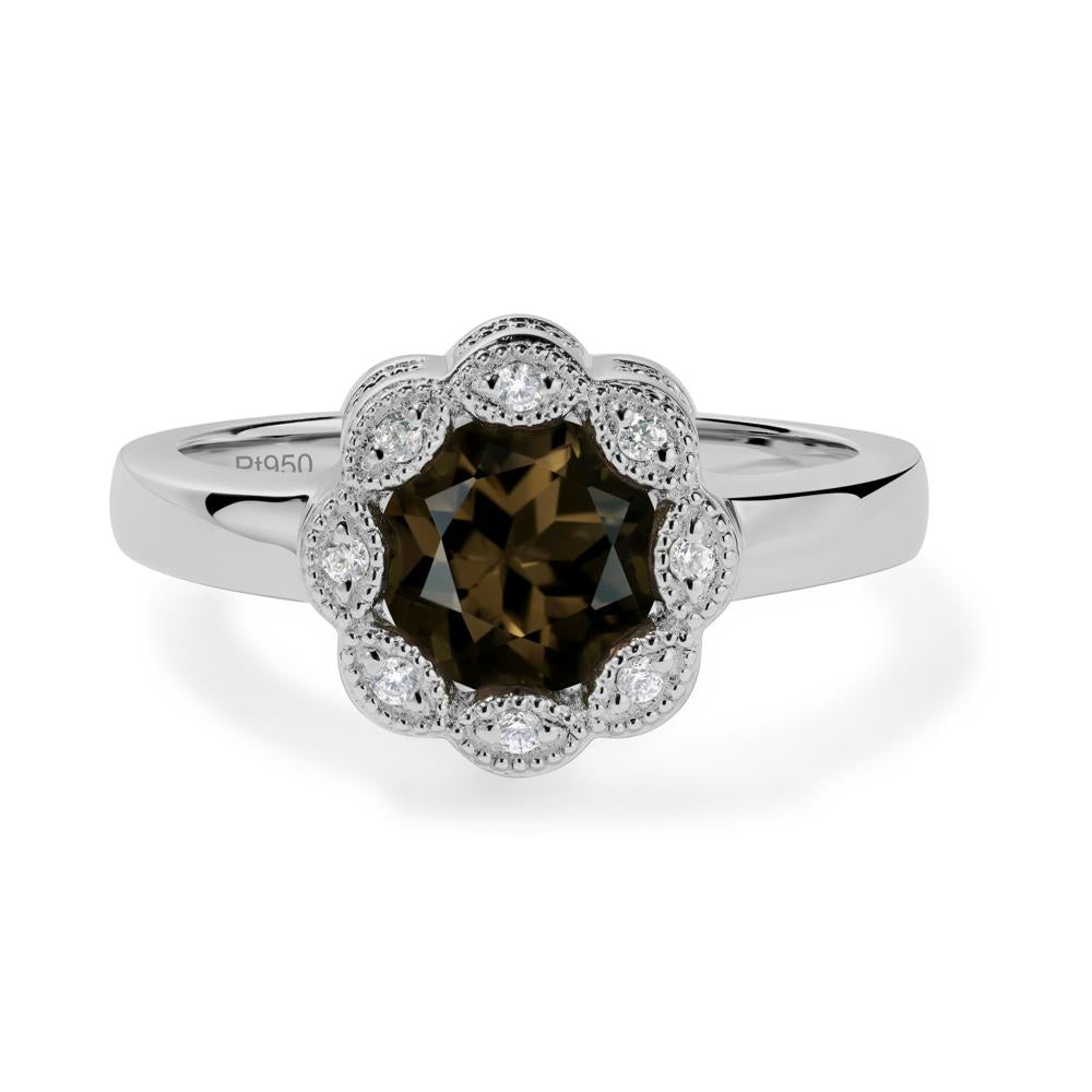 Vintage Smoky Quartz Ring Halo Flower Ring - LUO Jewelry #metal_platinum