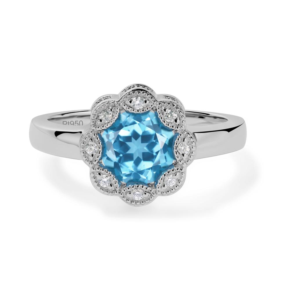 Vintage Swiss Blue Topaz Ring Halo Flower Ring - LUO Jewelry #metal_platinum