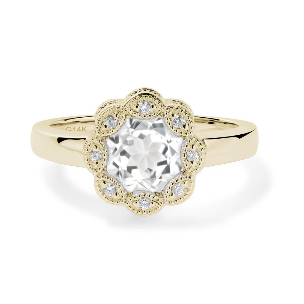 Vintage White Topaz Ring Halo Flower Ring - LUO Jewelry #metal_14k yellow gold
