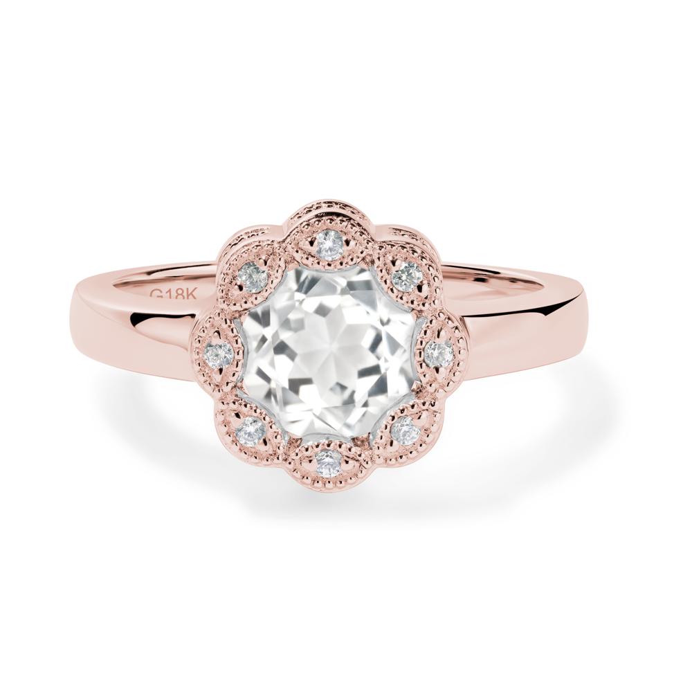 Vintage White Topaz Ring Halo Flower Ring - LUO Jewelry #metal_18k rose gold