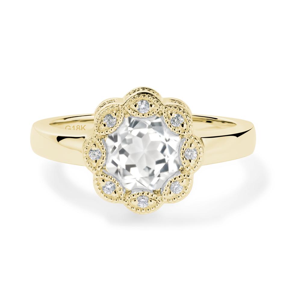 Vintage White Topaz Ring Halo Flower Ring - LUO Jewelry #metal_18k yellow gold