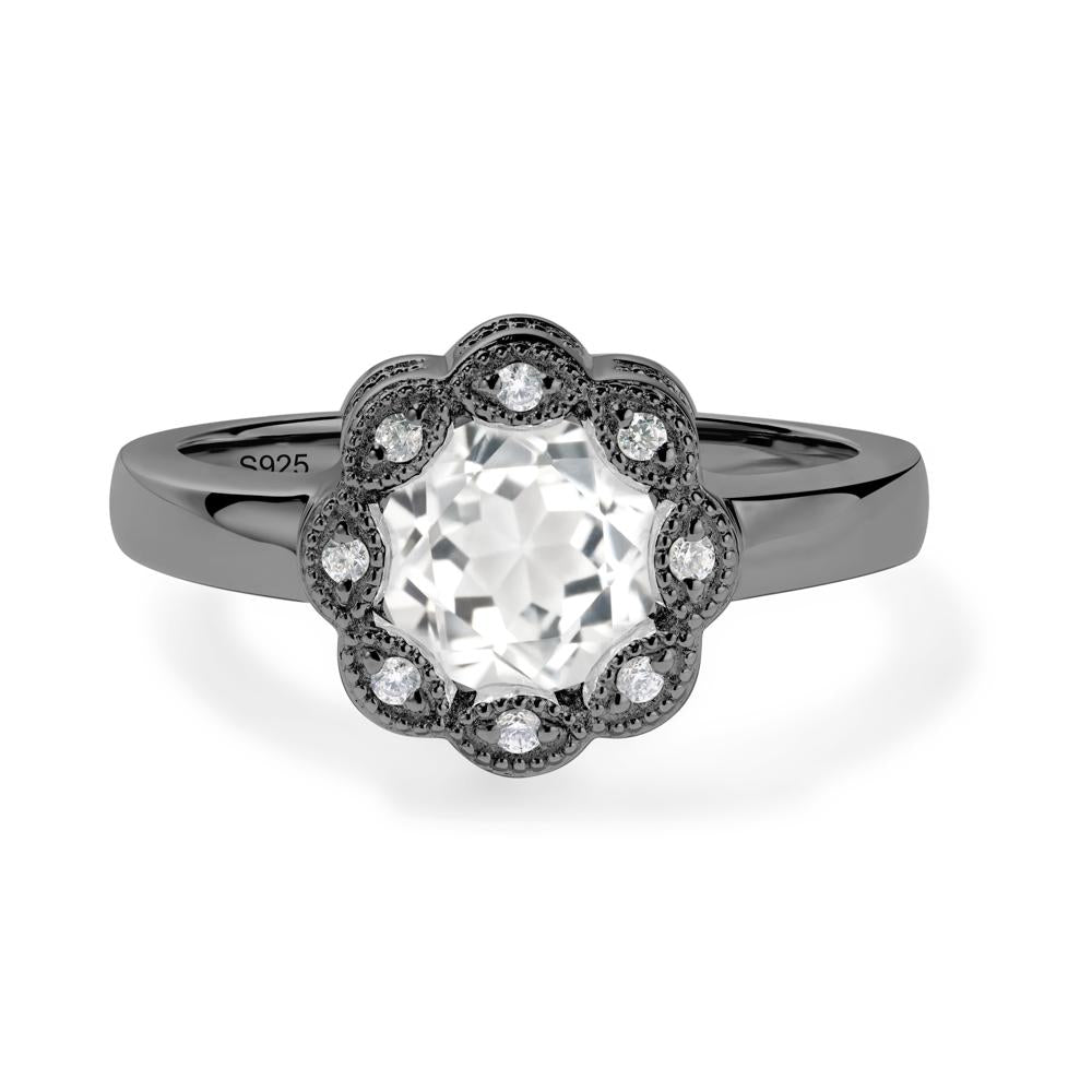 Vintage White Topaz Ring Halo Flower Ring - LUO Jewelry #metal_black finish sterling silver