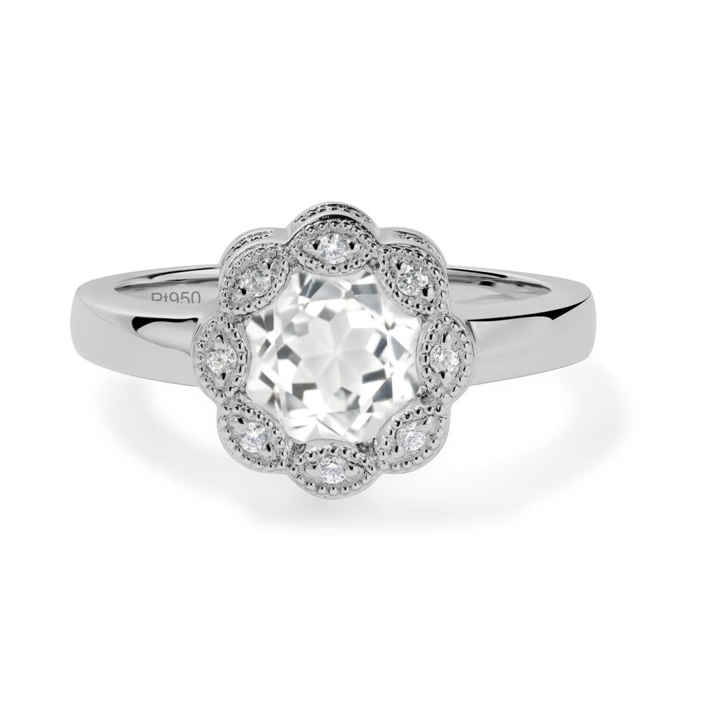Vintage White Topaz Ring Halo Flower Ring - LUO Jewelry #metal_platinum