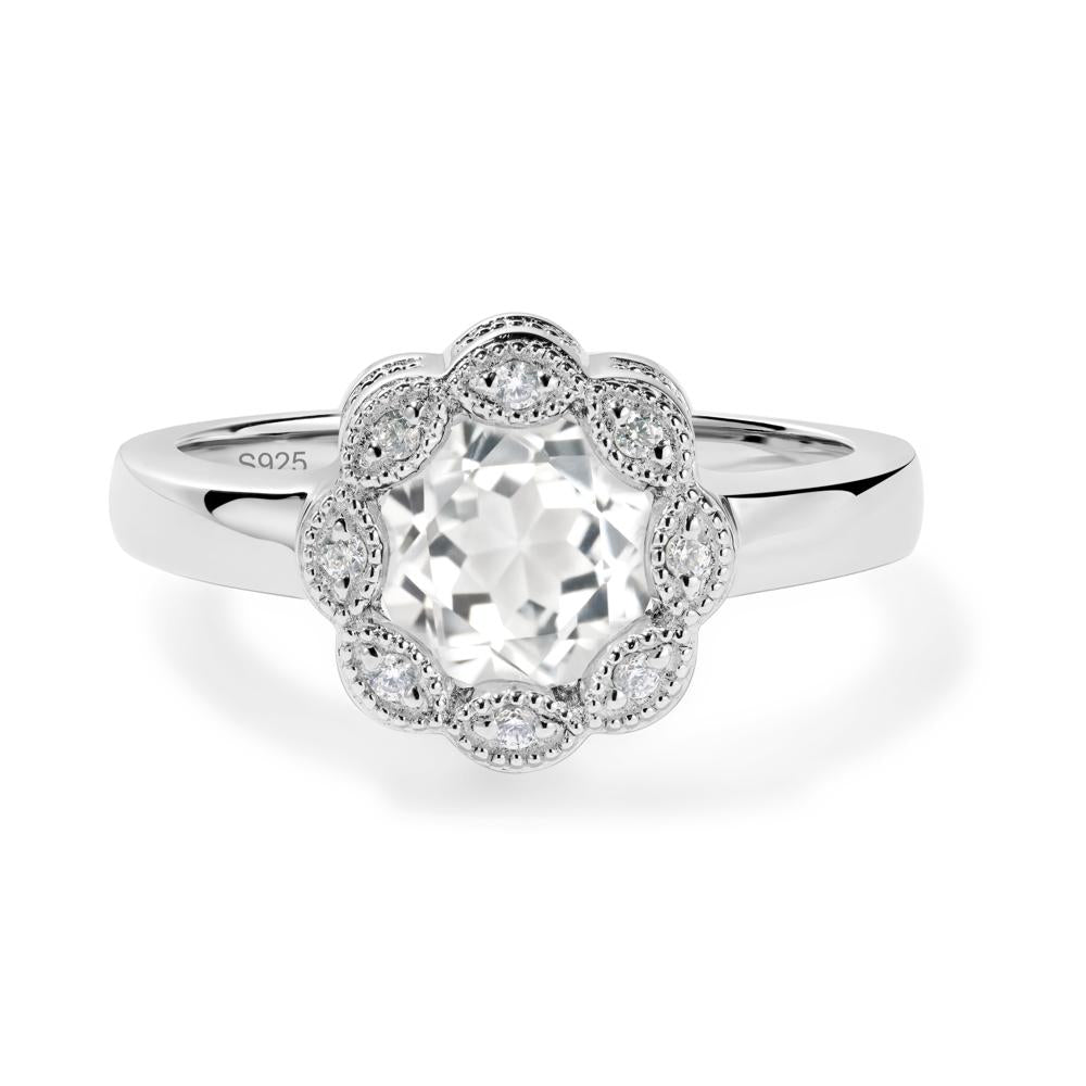 Vintage White Topaz Ring Halo Flower Ring - LUO Jewelry #metal_sterling silver