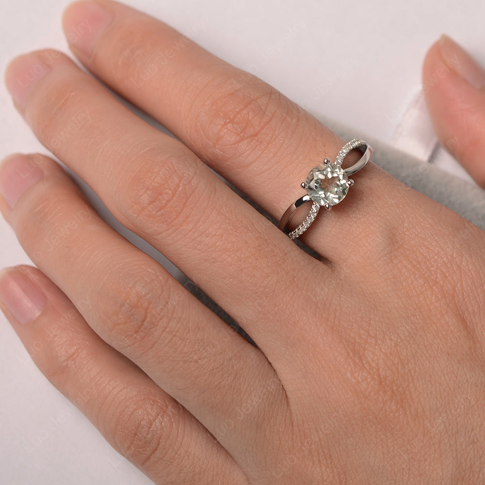Green Amethyst Ring Split Shank Engagement Ring - LUO Jewelry