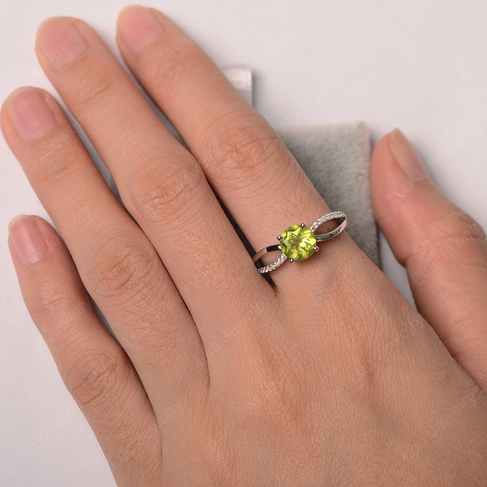 Peridot Ring Split Shank Engagement Ring - LUO Jewelry