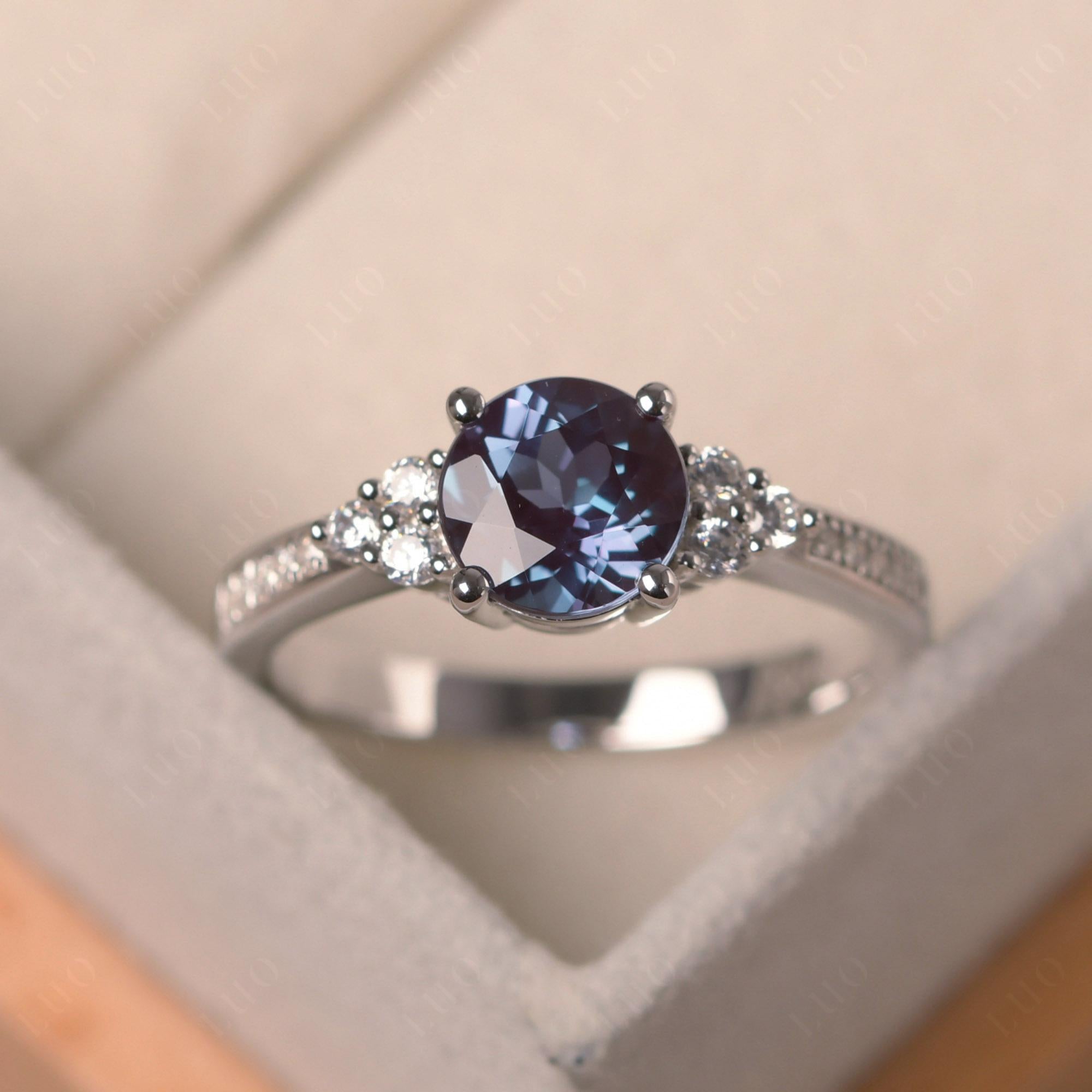 Round Cut Alexandrite Engagement Ring - LUO Jewelry