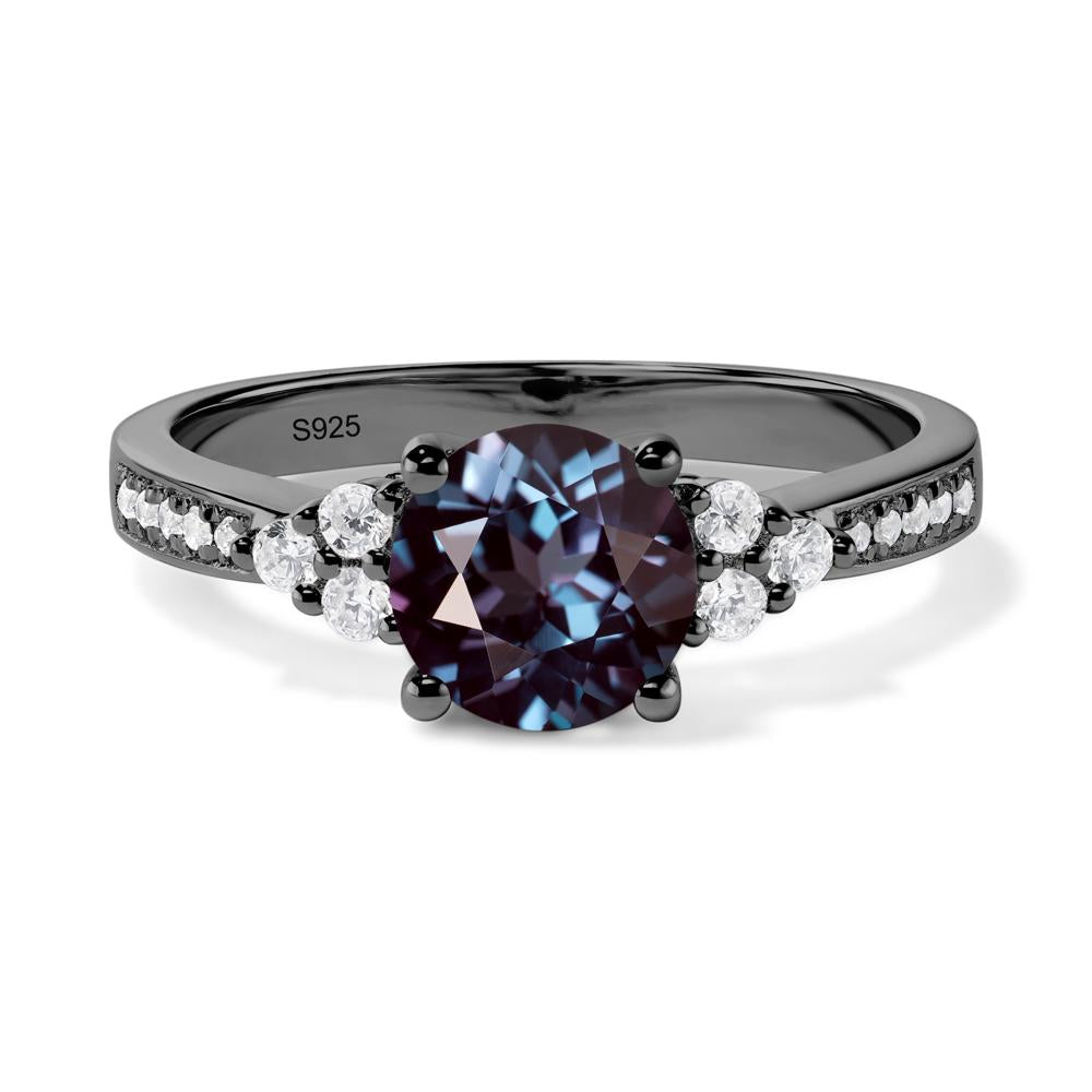 Round Cut Alexandrite Engagement Ring - LUO Jewelry #metal_black finish sterling silver