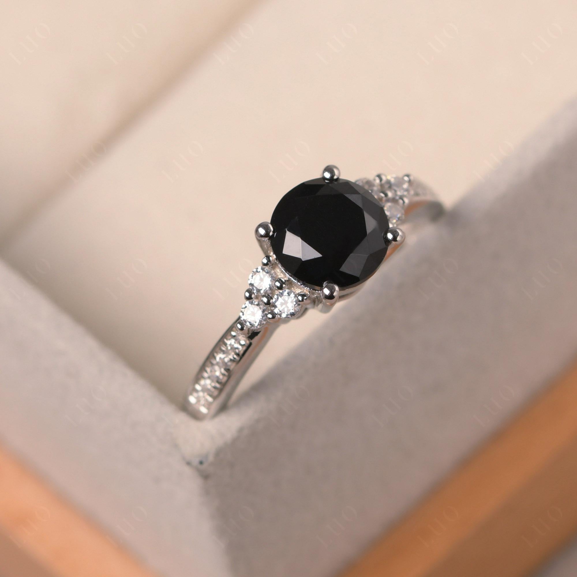 Round Cut Black Spinel Engagement Ring - LUO Jewelry