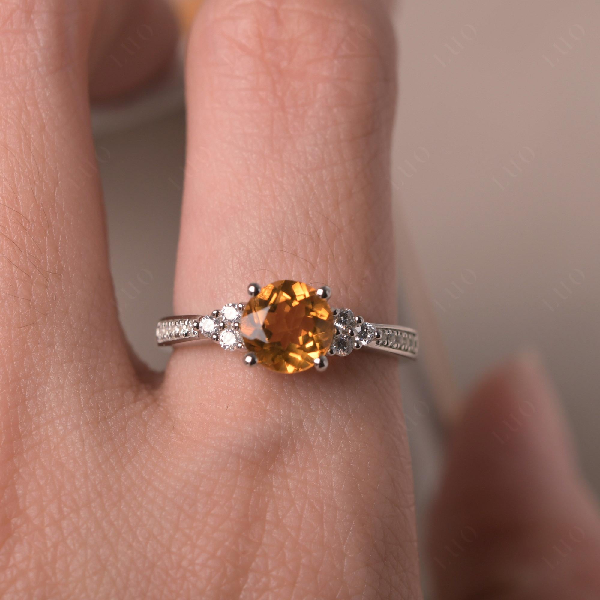 Round Cut Citrine Engagement Ring - LUO Jewelry