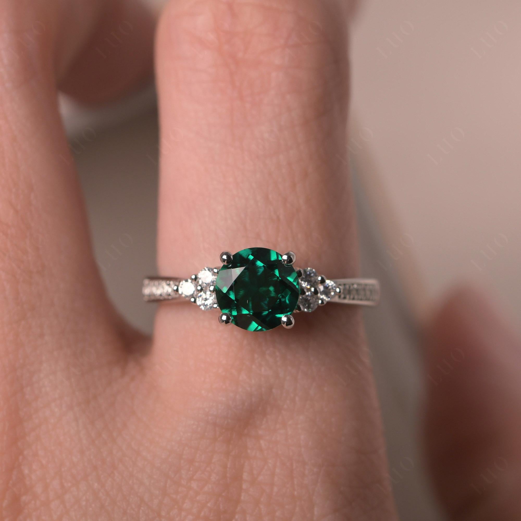 Round Cut Emerald Engagement Ring - LUO Jewelry