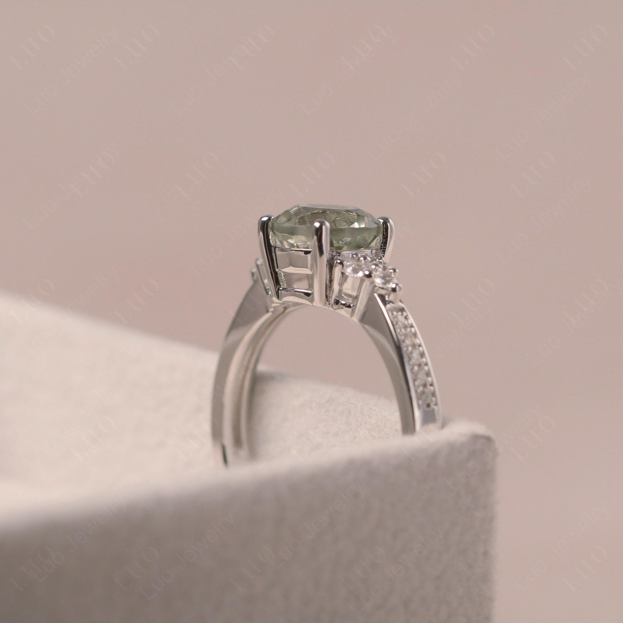 Round Cut Green Amethyst Engagement Ring - LUO Jewelry