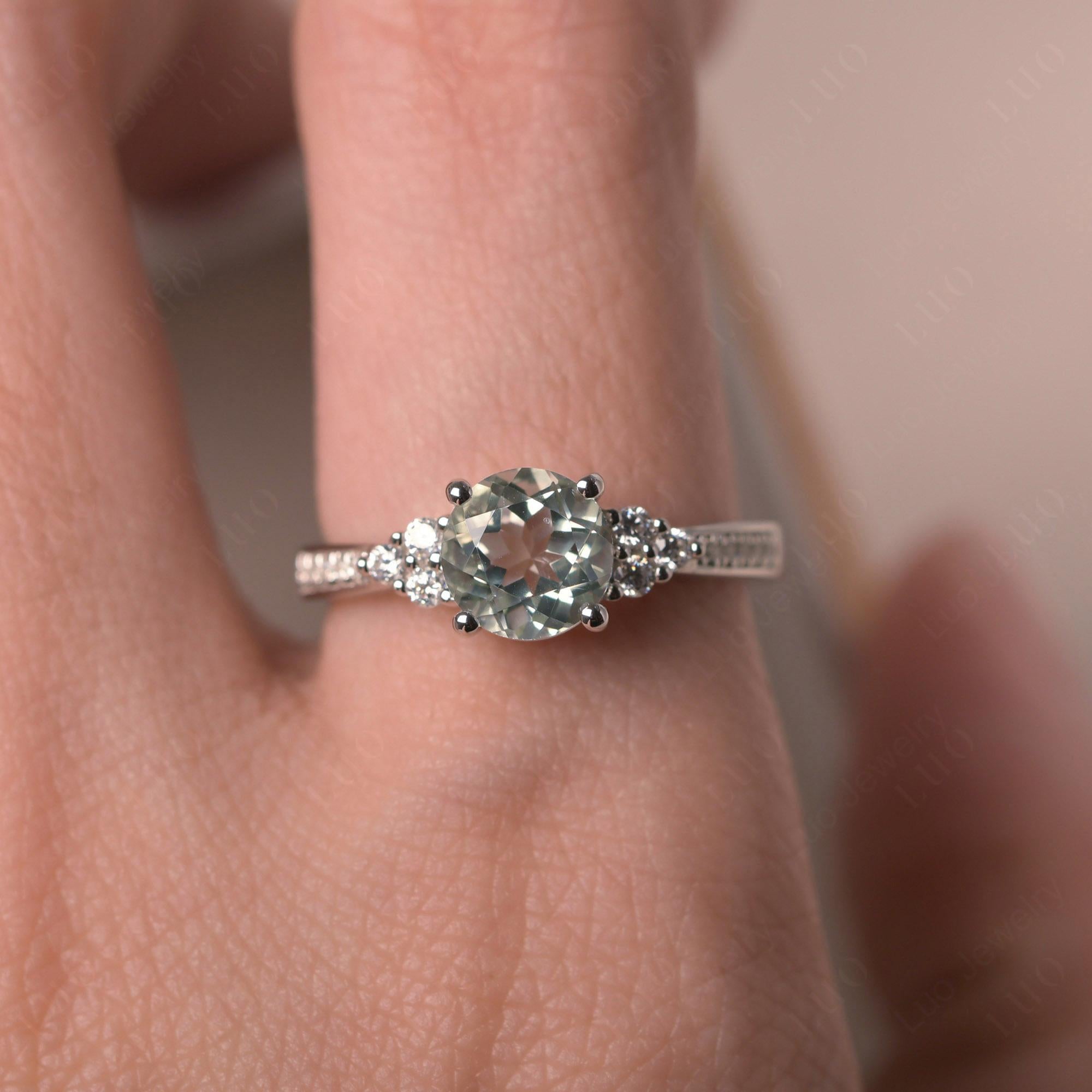 Round Cut Green Amethyst Engagement Ring - LUO Jewelry