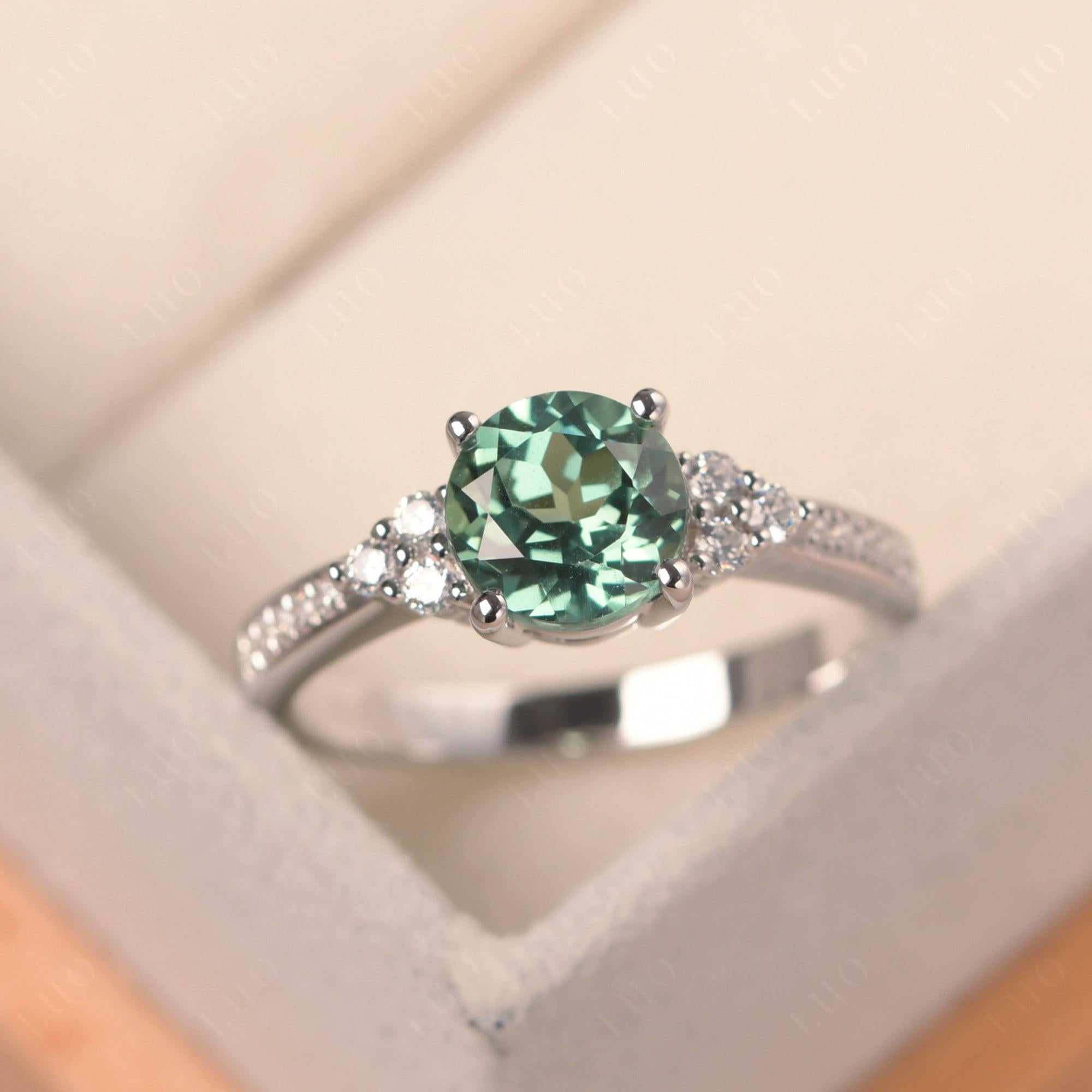 Round Cut Green Sapphire Engagement Ring - LUO Jewelry