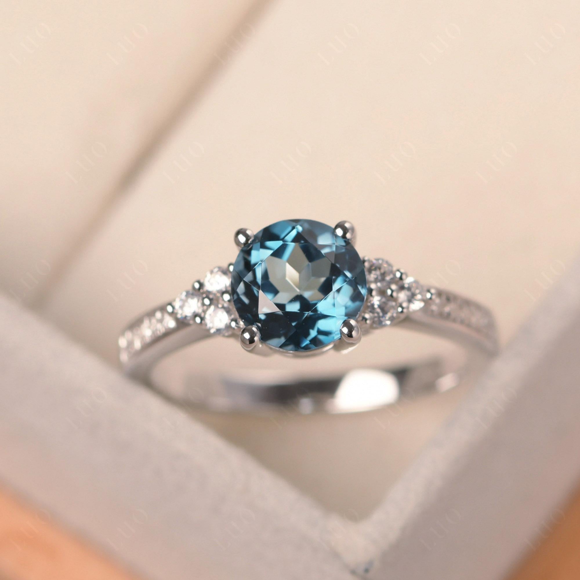 Round Cut London Blue Topaz Engagement Ring - LUO Jewelry