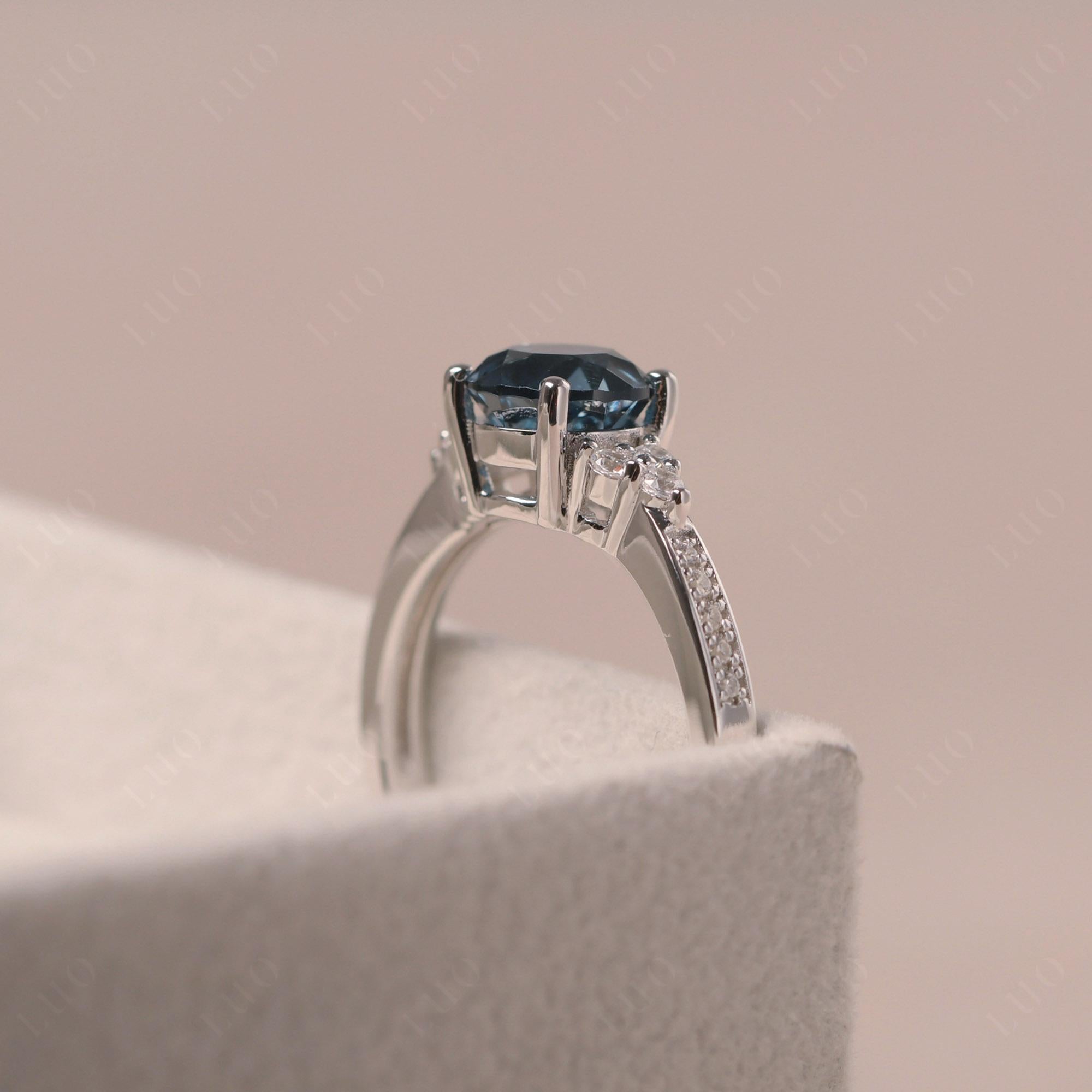 Round Cut London Blue Topaz Engagement Ring - LUO Jewelry