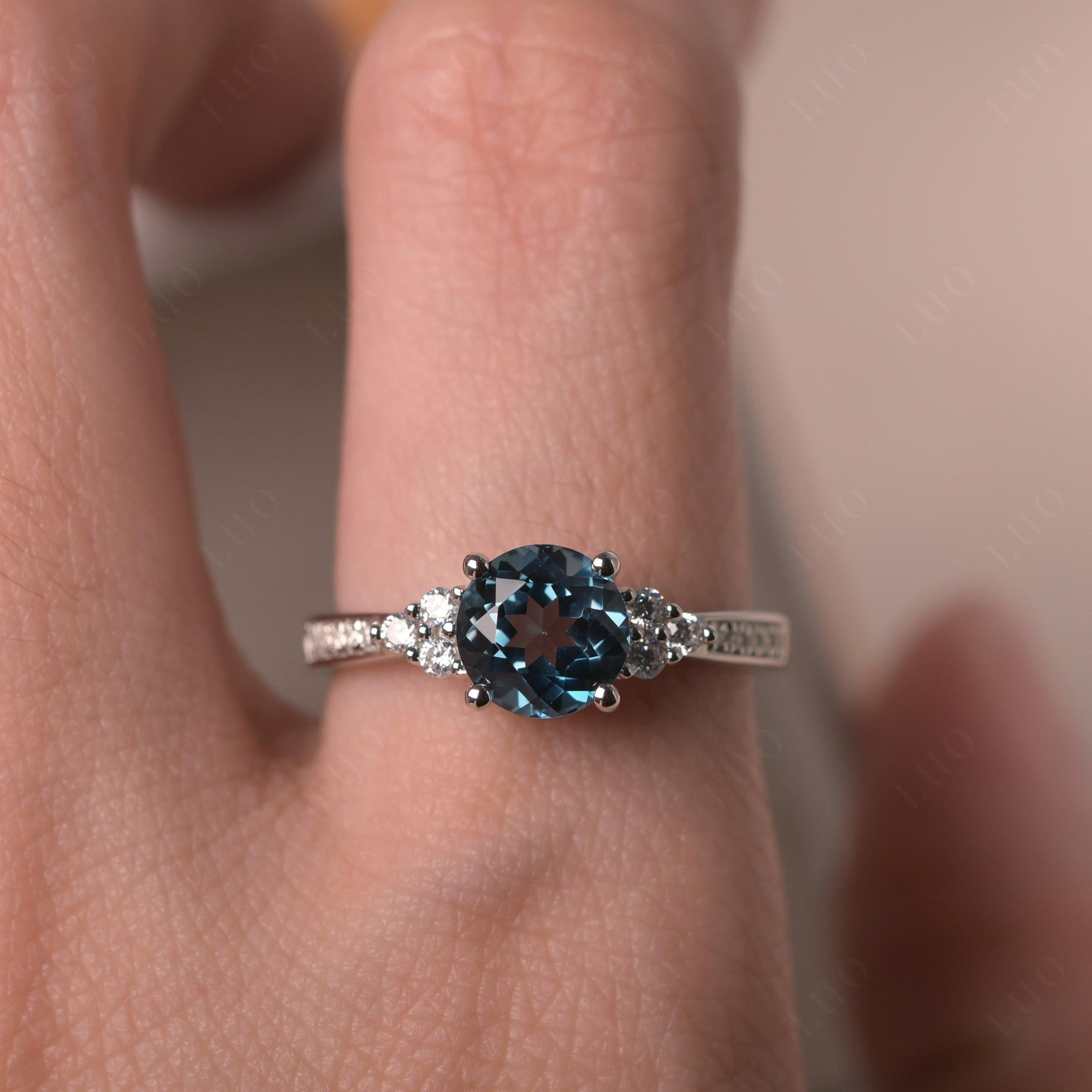 Round Cut London Blue Topaz Engagement Ring - LUO Jewelry