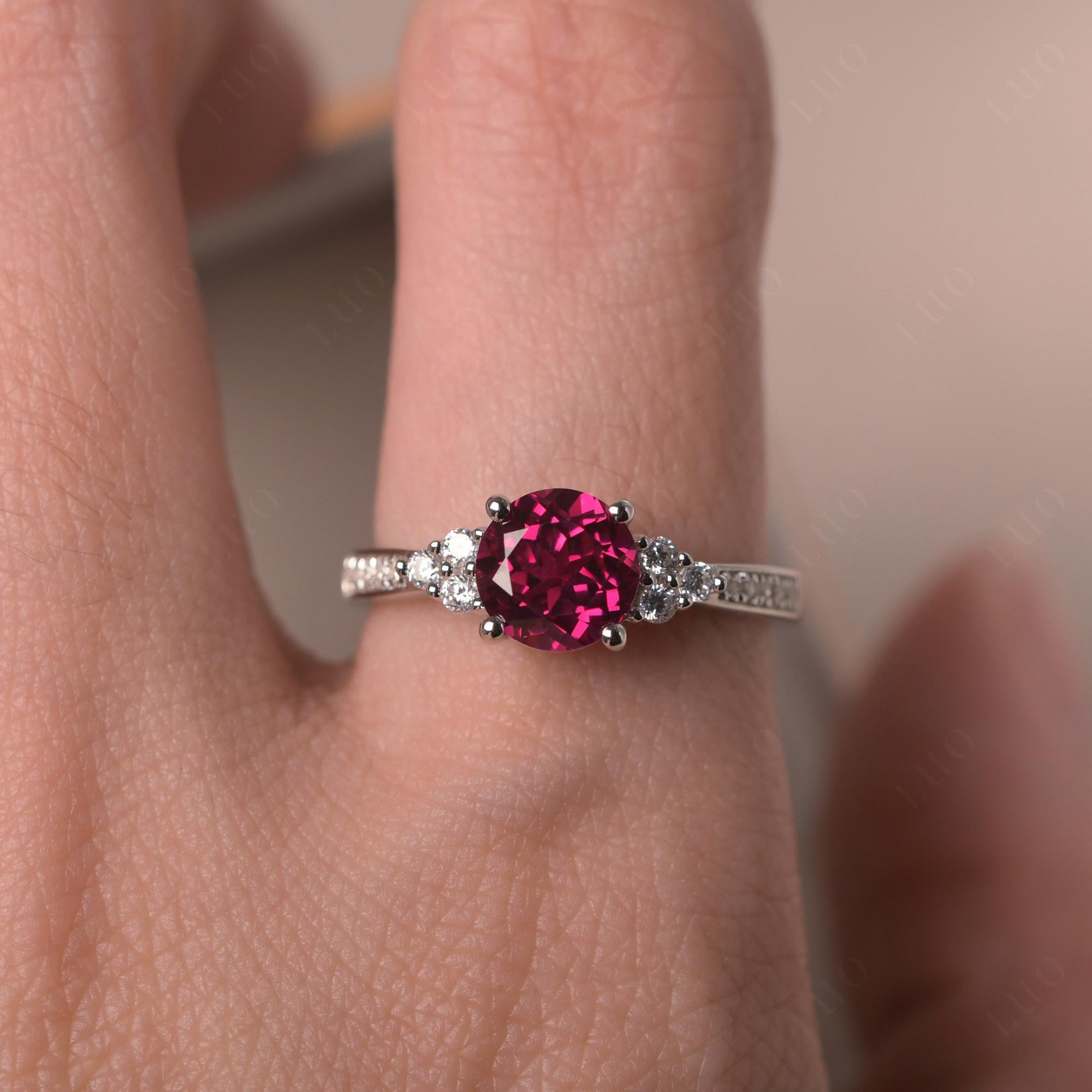 Round Cut Ruby Engagement Ring - LUO Jewelry