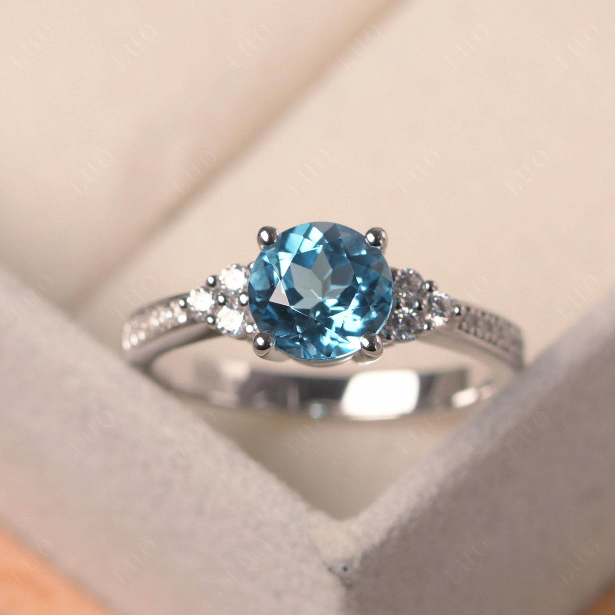Round Cut Swiss Blue Topaz Engagement Ring - LUO Jewelry