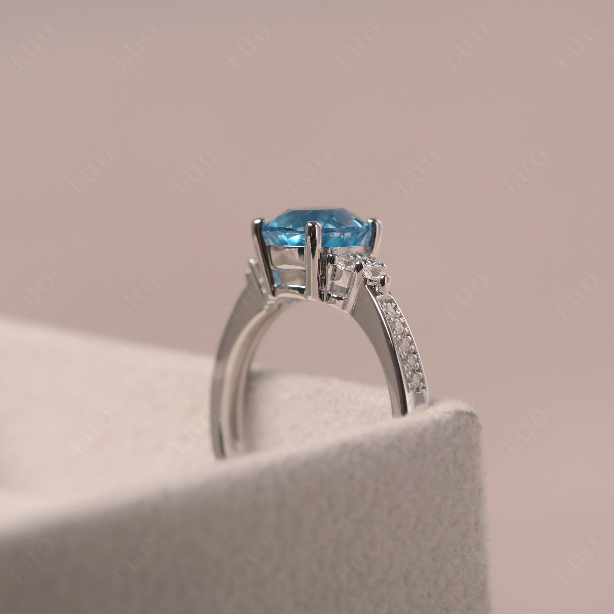 Round Cut Swiss Blue Topaz Engagement Ring - LUO Jewelry