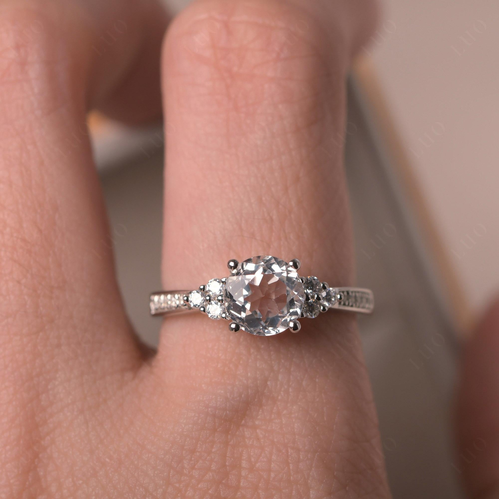 Round Cut White Topaz Engagement Ring - LUO Jewelry