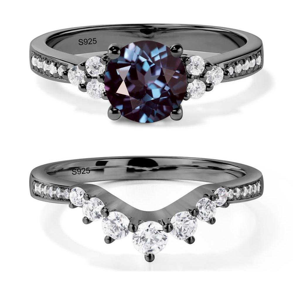 Round Cut Alexandrite Engagement Ring - LUO Jewelry #metal_black finish sterling silver