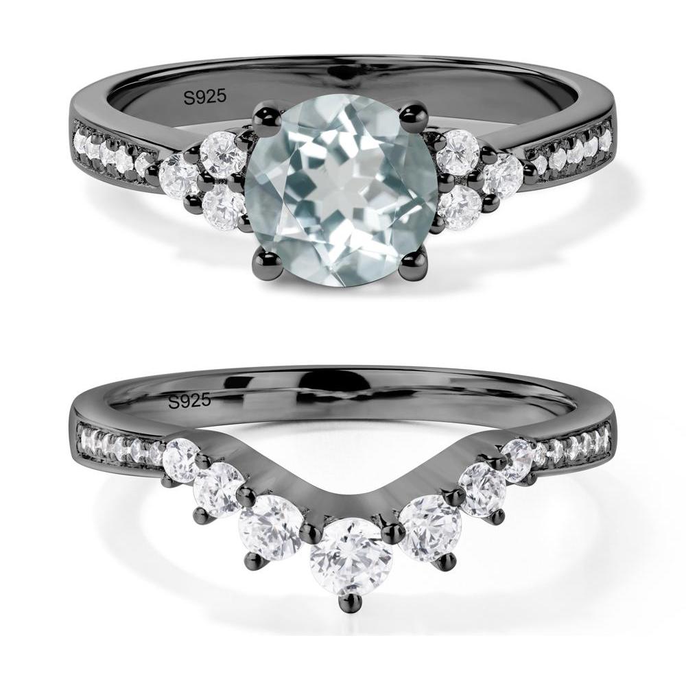Round Cut Aquamarine Engagement Ring - LUO Jewelry #metal_black finish sterling silver