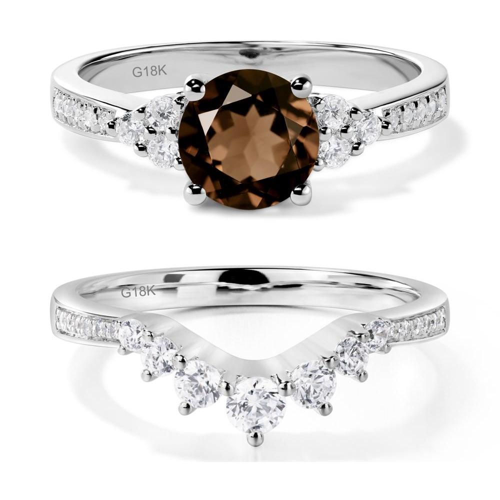 Round Cut Smoky Quartz Engagement Ring - LUO Jewelry #metal_18k white gold