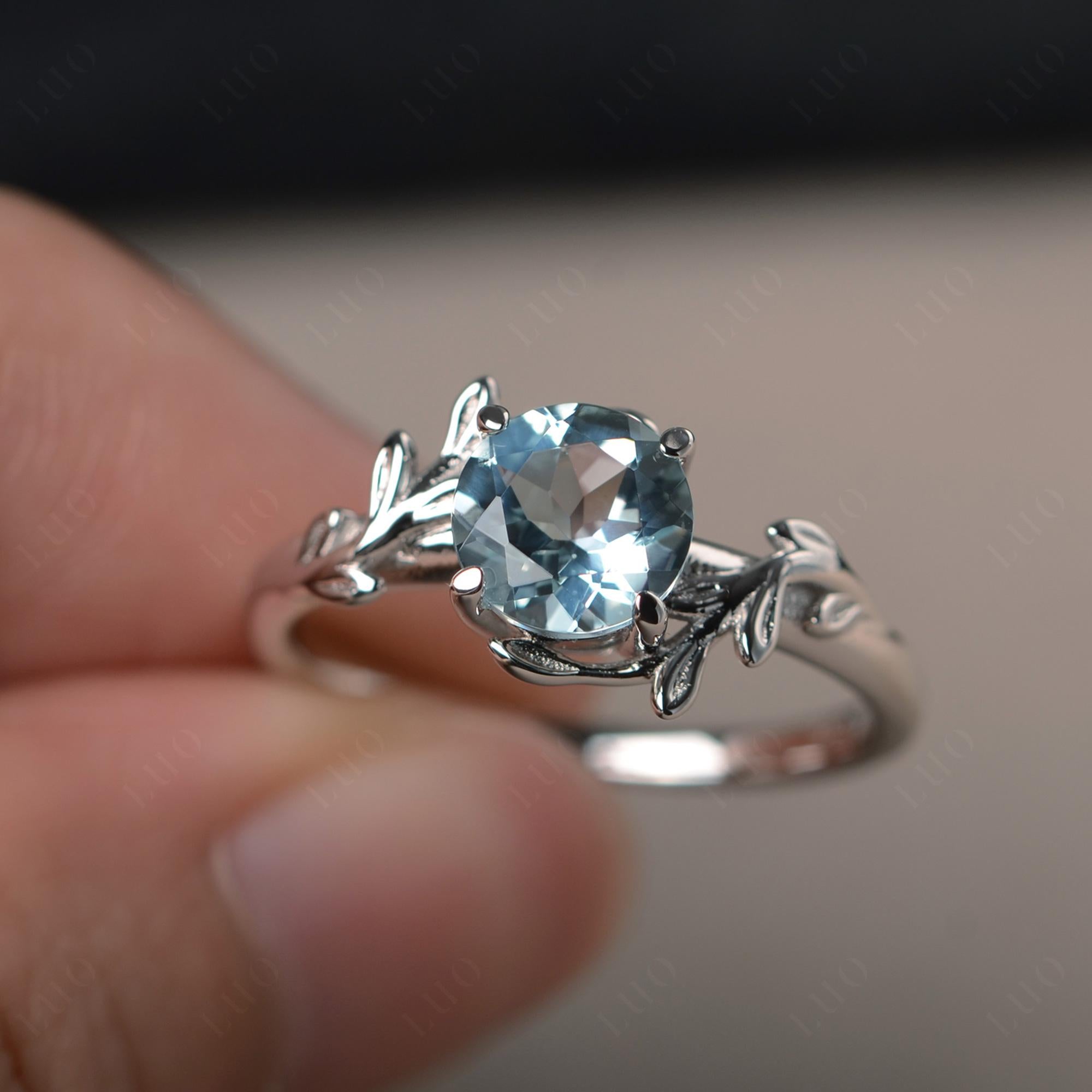Aquamarine Leaf and Vine Ring - LUO Jewelry