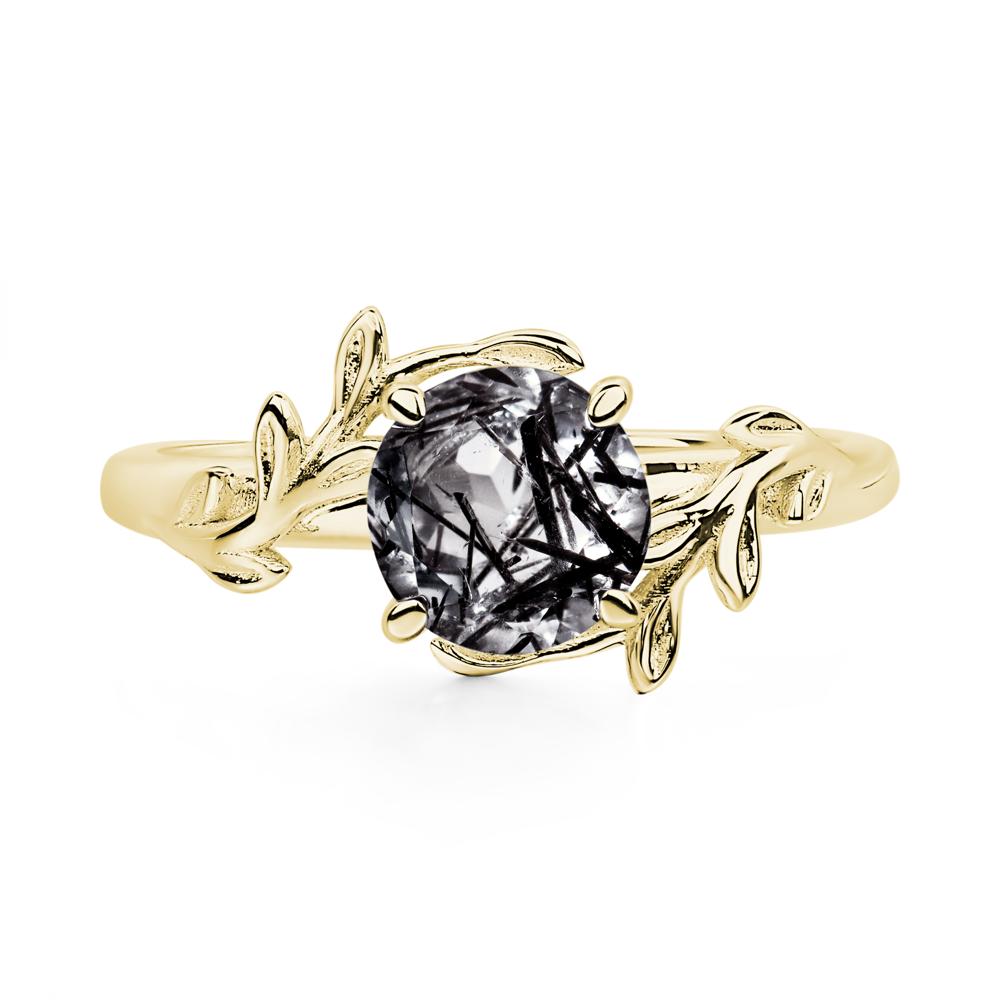 Black Rutilated Quartz Vine Engagement Ring - LUO Jewelry #metal_18k yellow gold