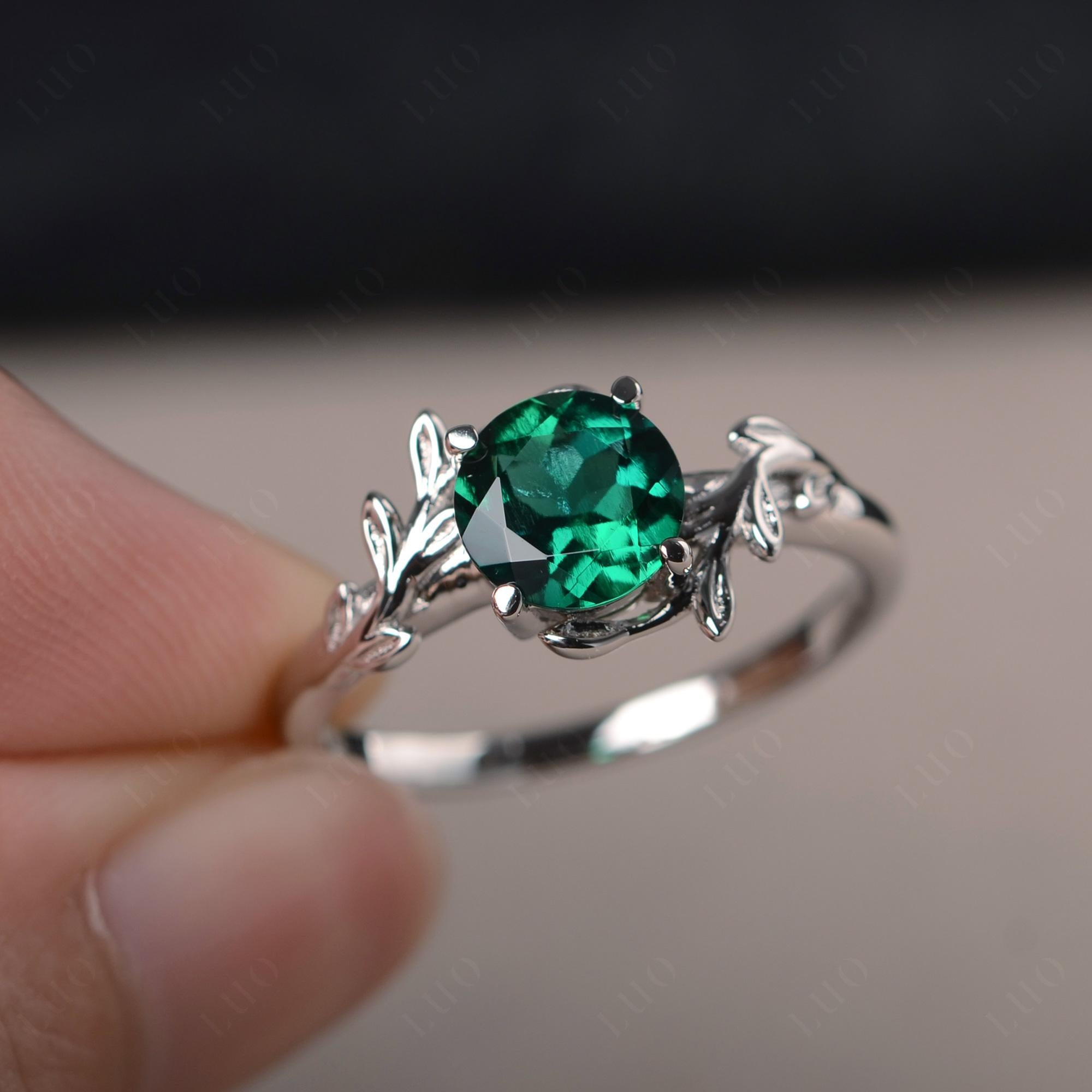 Emerald Vine Engagement Ring - LUO Jewelry