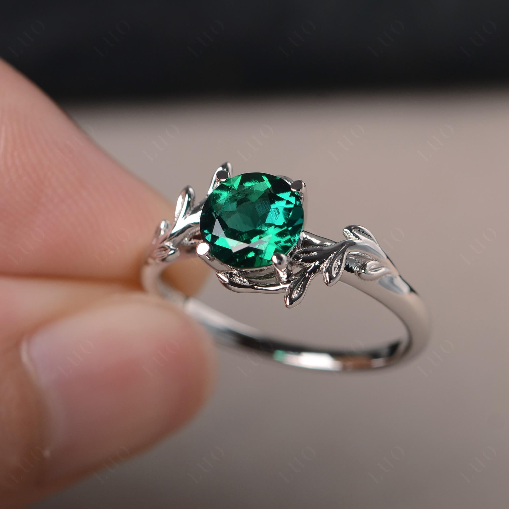 Emerald Vine Engagement Ring - LUO Jewelry