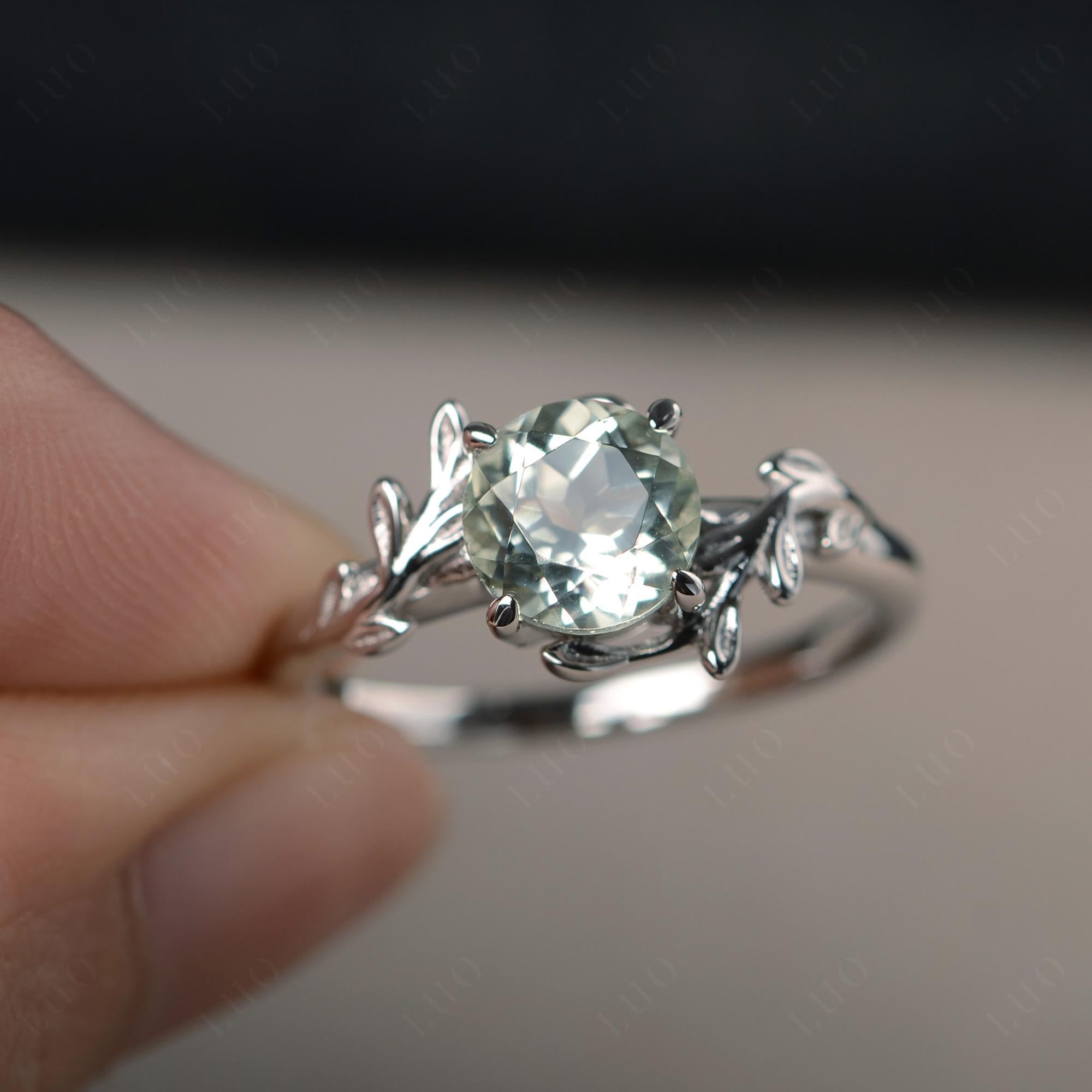 Green Amethyst Leaf and Vine Ring - LUO Jewelry