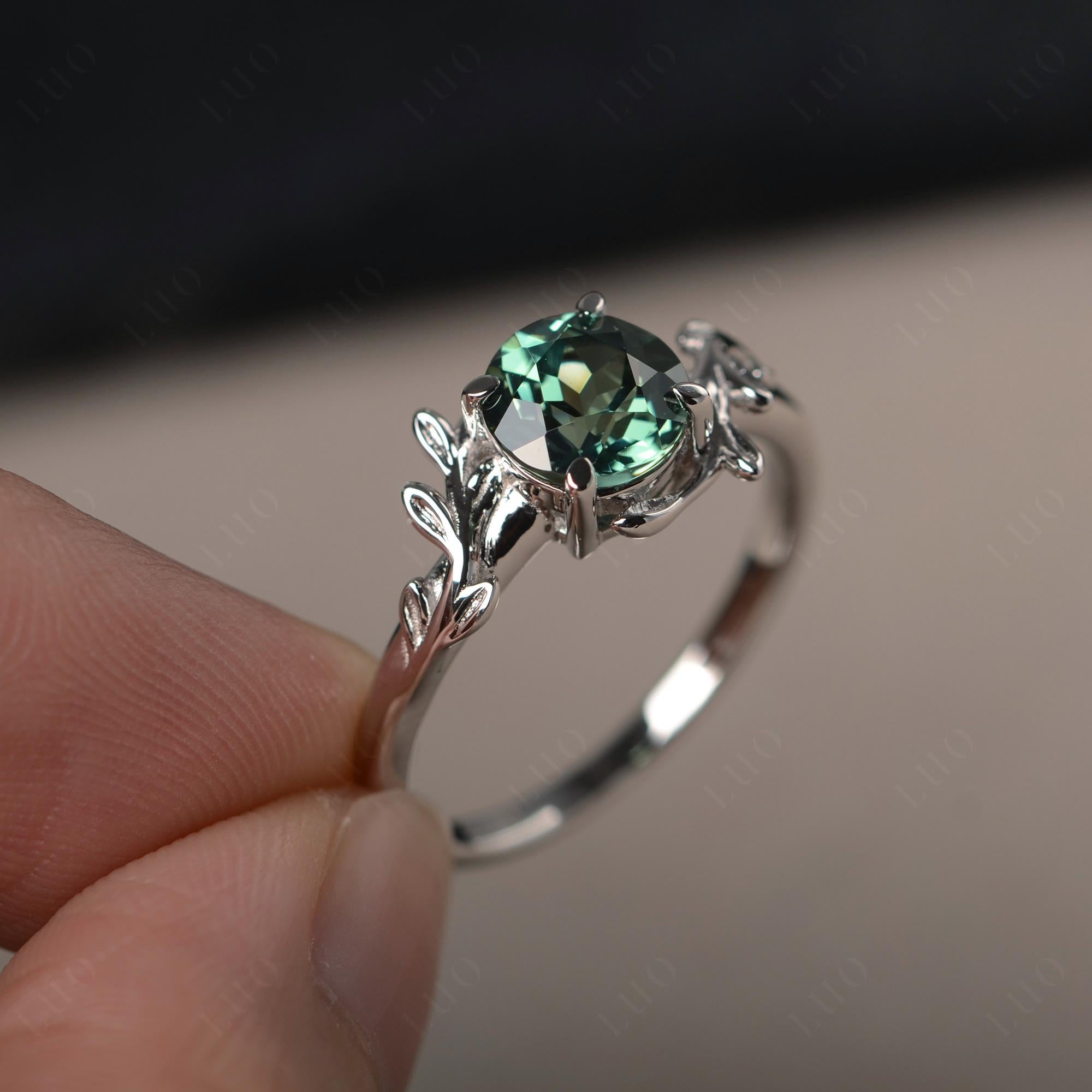 Green Sapphire Vine Engagement Ring - LUO Jewelry